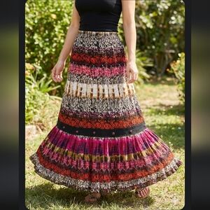 Forbidden Bohemian Gypsy Maxi Skirt Multicolor Animal Print Women's sz M,L.
